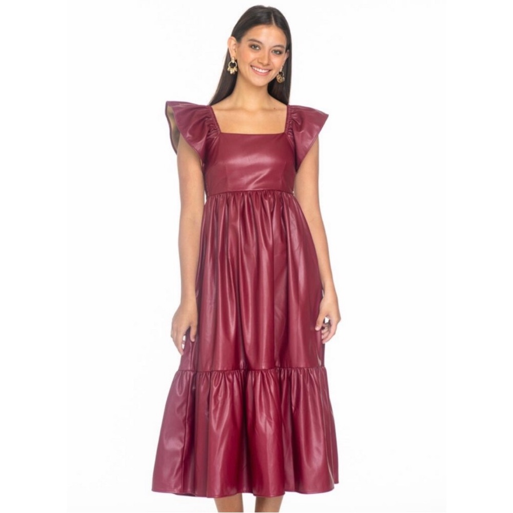 EUC Olivia James the Label Brooke dress in wine colored faux leather, size XS